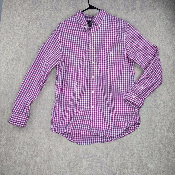 Chaps Mens Pink Checkered Long Sleeve Shirt M 60% Cotton/40% Polyester - Picture 1 of 5